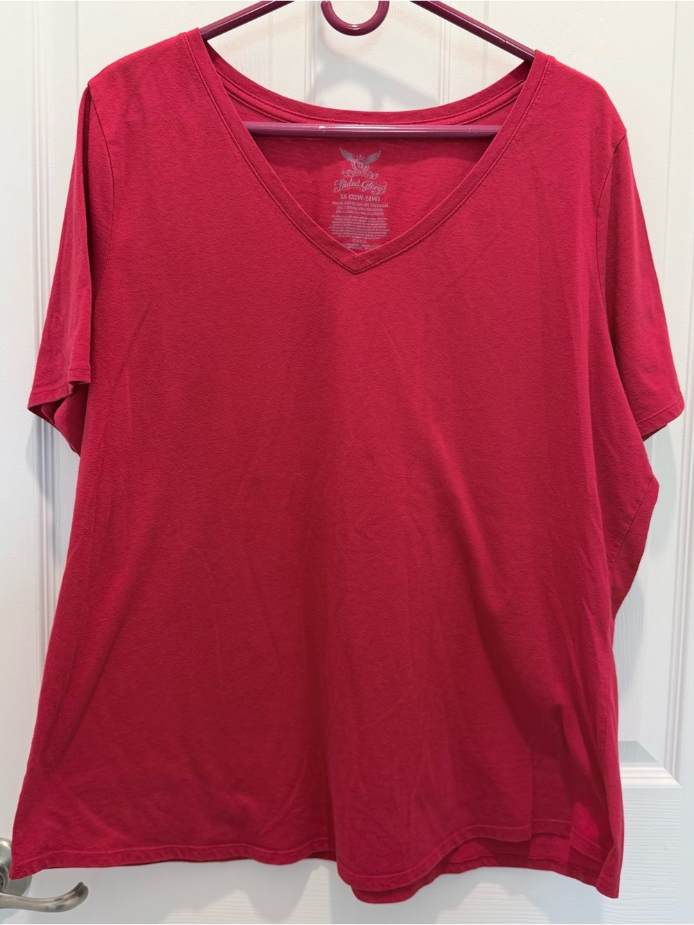 Faded Glory Women’s V-Neck Tee in Raspberry Red